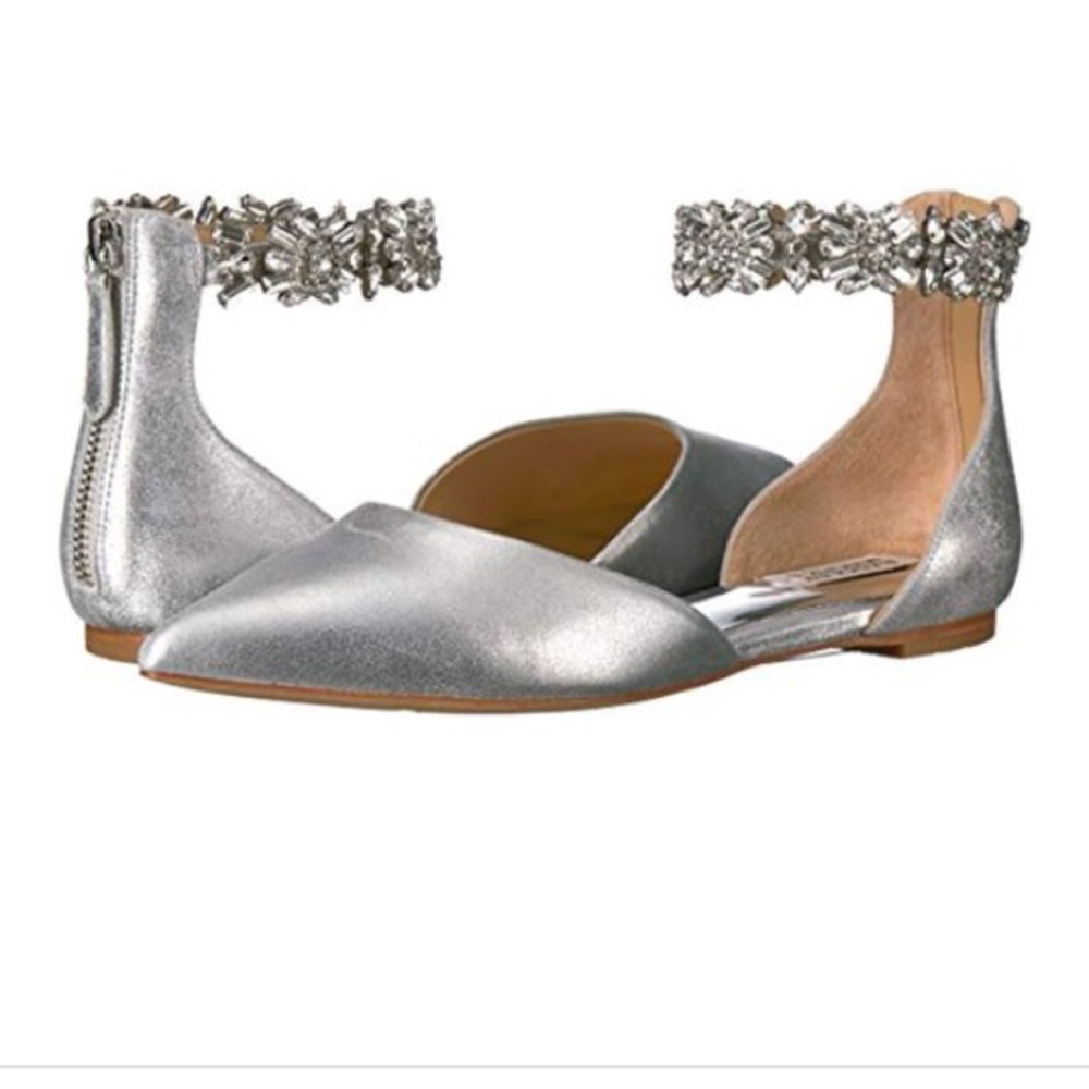 Badgley Mischka Silver Flats with Embellished Ankle Strap